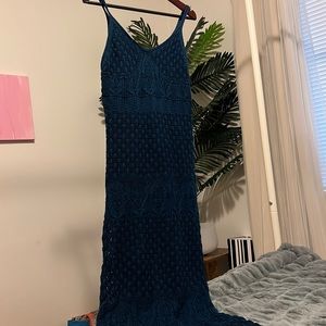 Gorgeous, teal crochet, midi dress